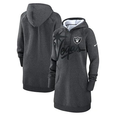 Women's Nike Heather Charcoal Las Vegas Raiders Oversized Fleece Raglan Hoodie Dress