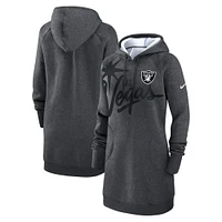 Women's Nike Heather Charcoal Las Vegas Raiders Oversized Fleece Raglan Hoodie Dress