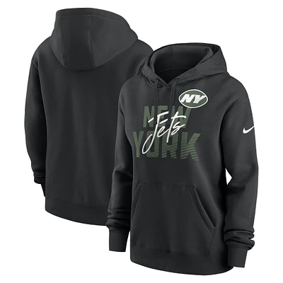 Women's Nike Black New York Jets Wordmark Club Fleece Pullover Hoodie