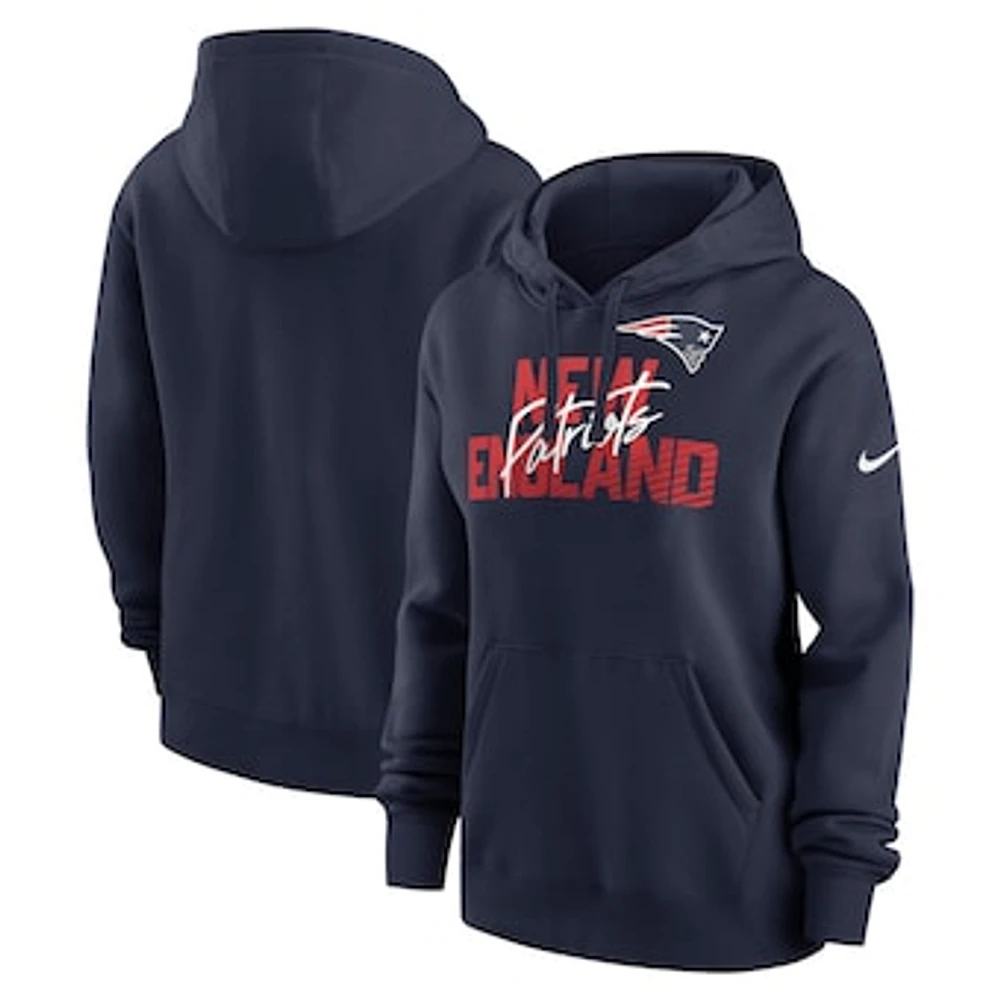 Women's Nike Navy New England Patriots Wordmark Club Fleece Pullover Hoodie