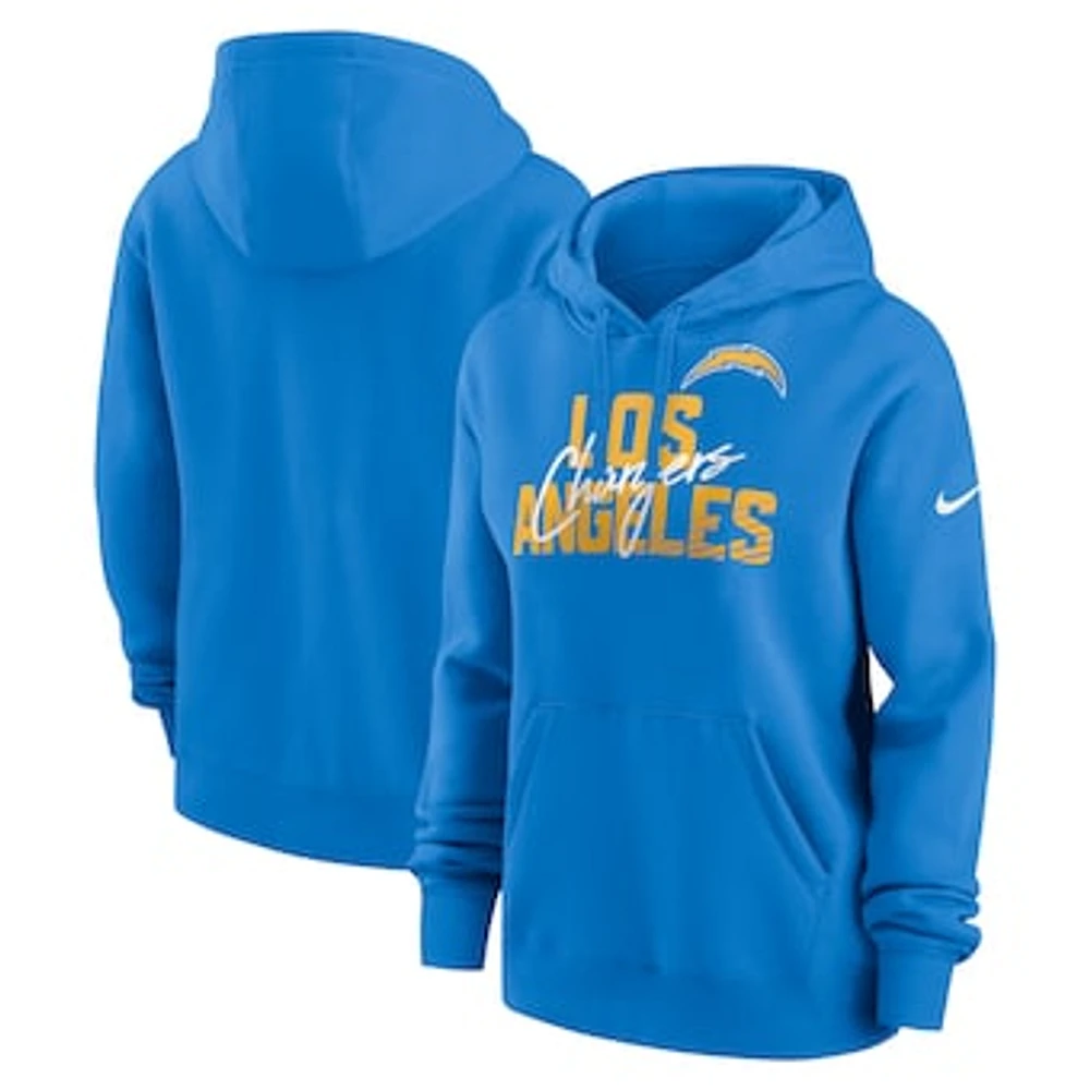 Women's Nike Powder Blue Los Angeles Chargers Wordmark Club Fleece Pullover Hoodie