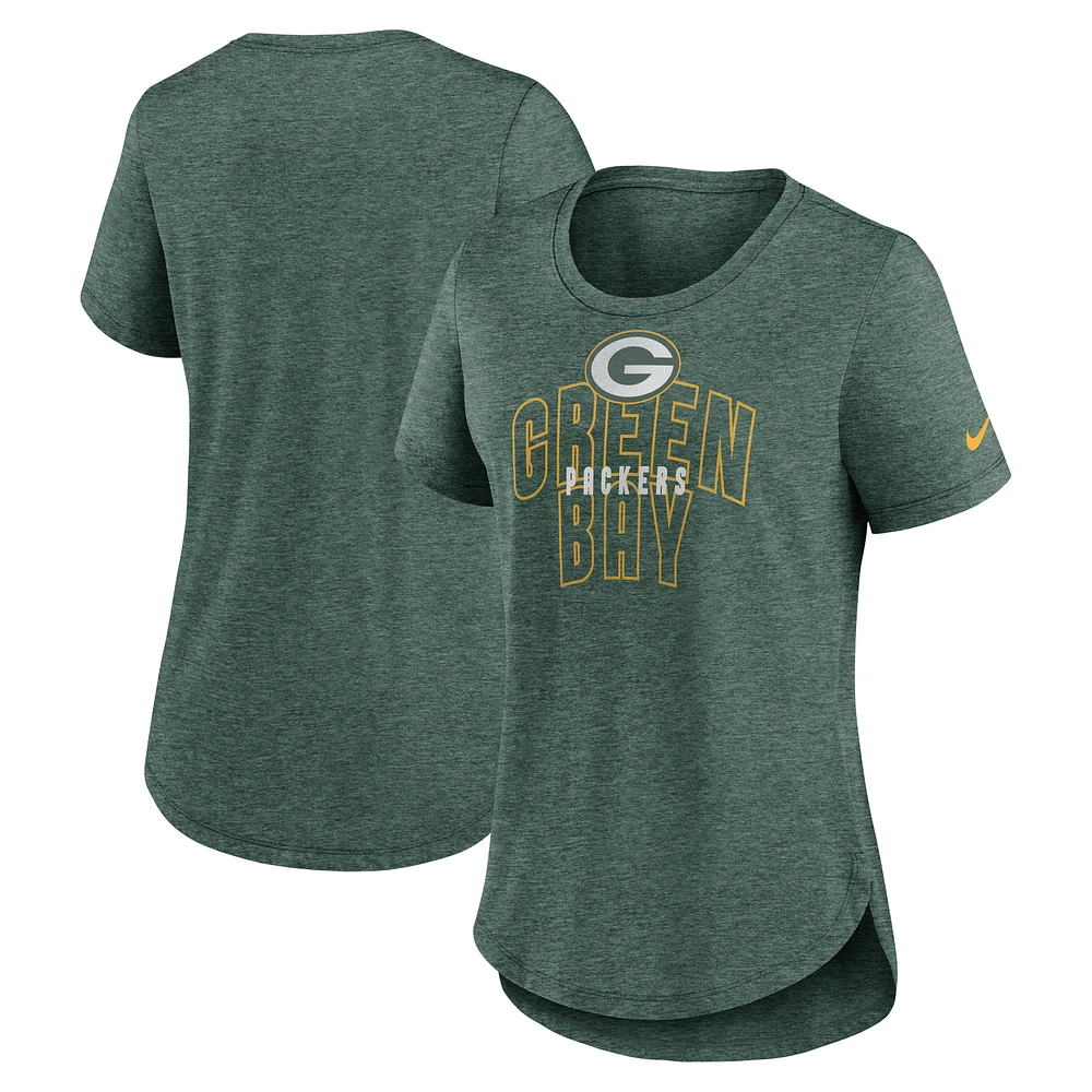 Women's Nike Heather Green Green Bay Packers Fashion Tri-Blend T-Shirt