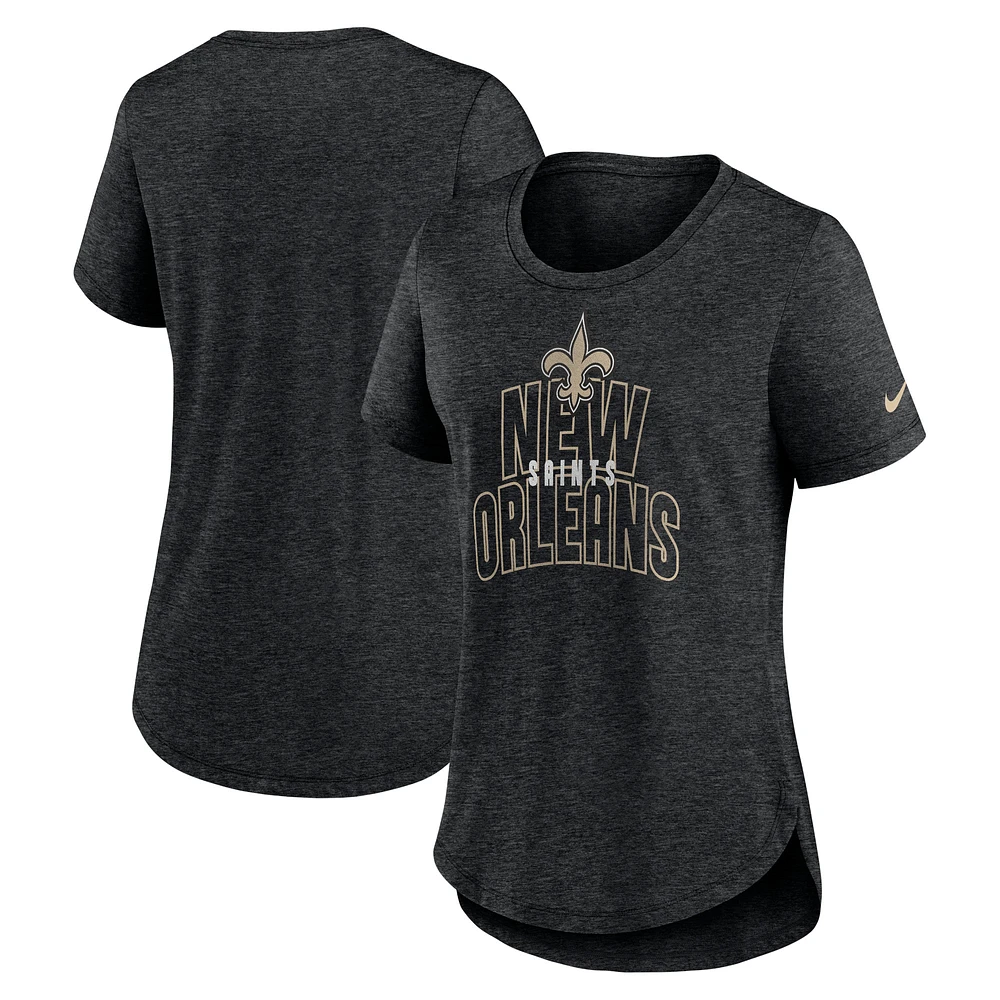 Women's Nike Heather Black New Orleans Saints Fashion Tri-Blend T-Shirt