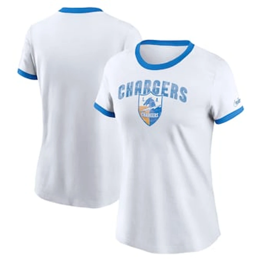 Women's Nike White Los Angeles Chargers Rewind Ringer Tri-Blend T-Shirt