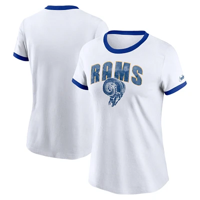 Women's Nike White Los Angeles Rams Rewind Ringer T-Shirt