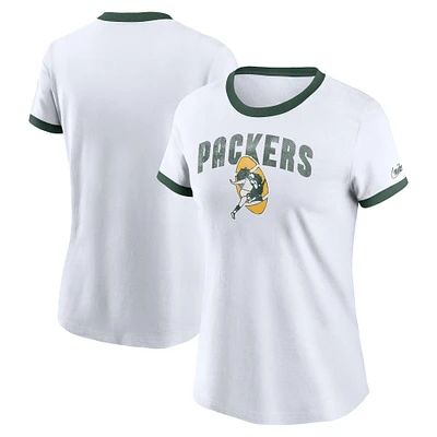 Women's Nike White Green Bay Packers Rewind Ringer T-Shirt