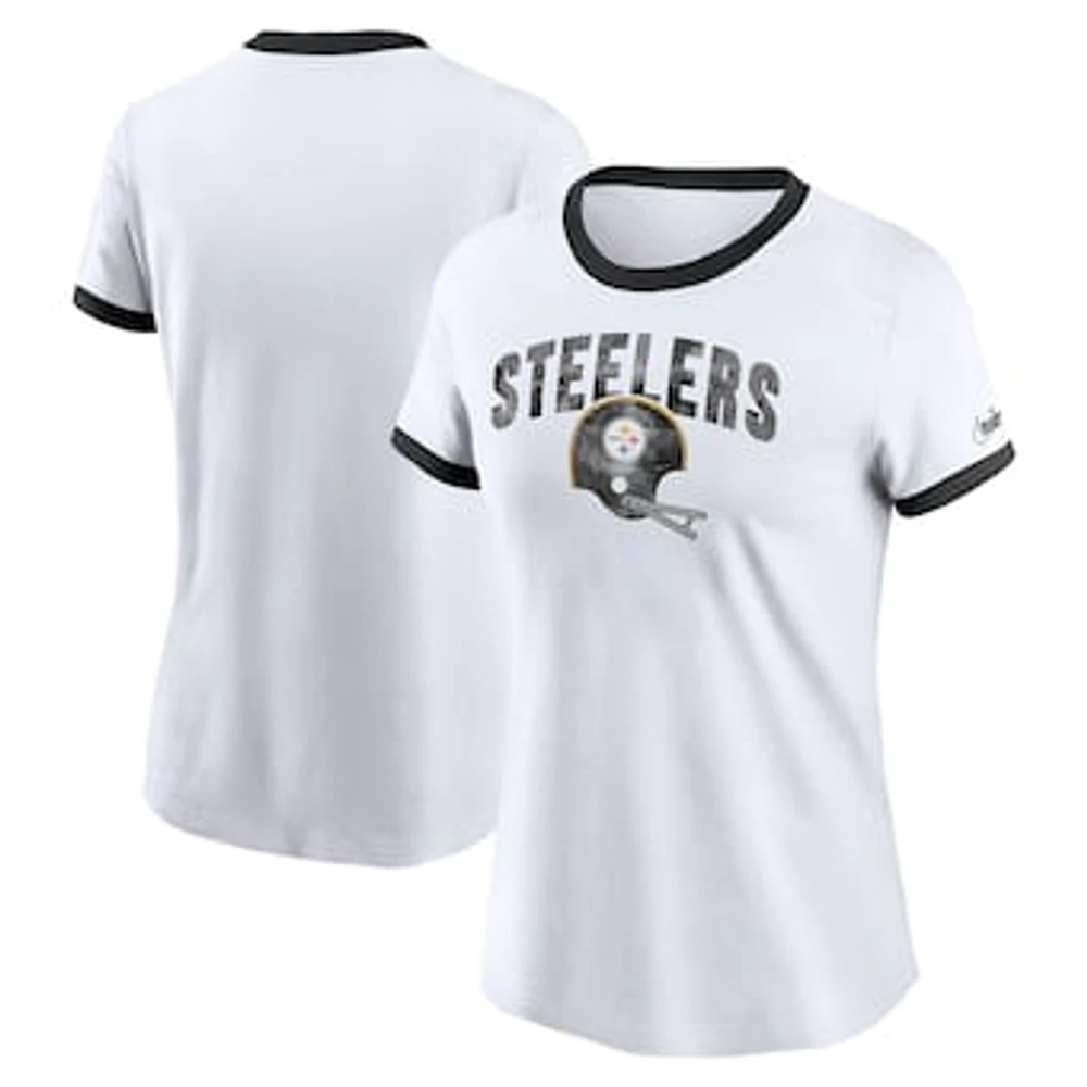 Women's Nike White Pittsburgh Steelers Rewind Ringer Tri-Blend T-Shirt