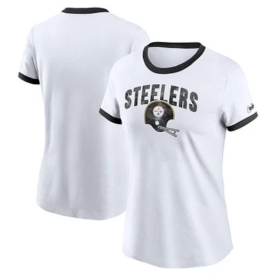 Women's Nike White Pittsburgh Steelers Rewind Ringer Tri-Blend T-Shirt