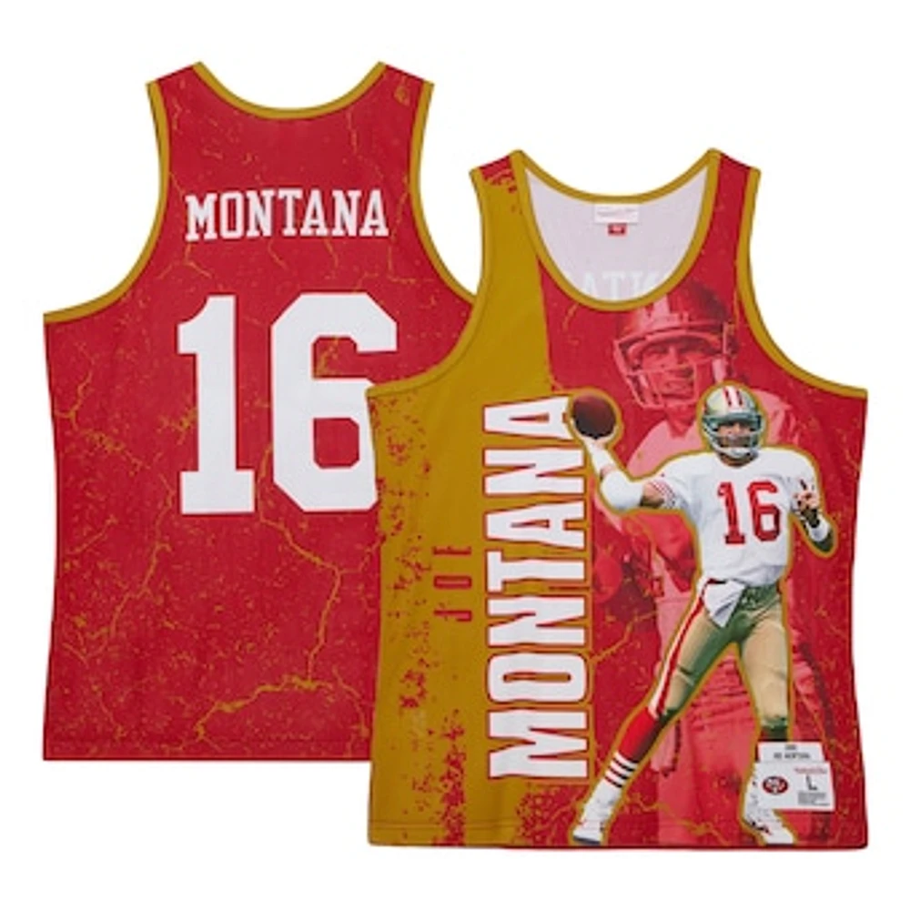 Men's Mitchell & Ness Joe Montana Scarlet San Francisco 49ers 1989 Player Burst Tank Top