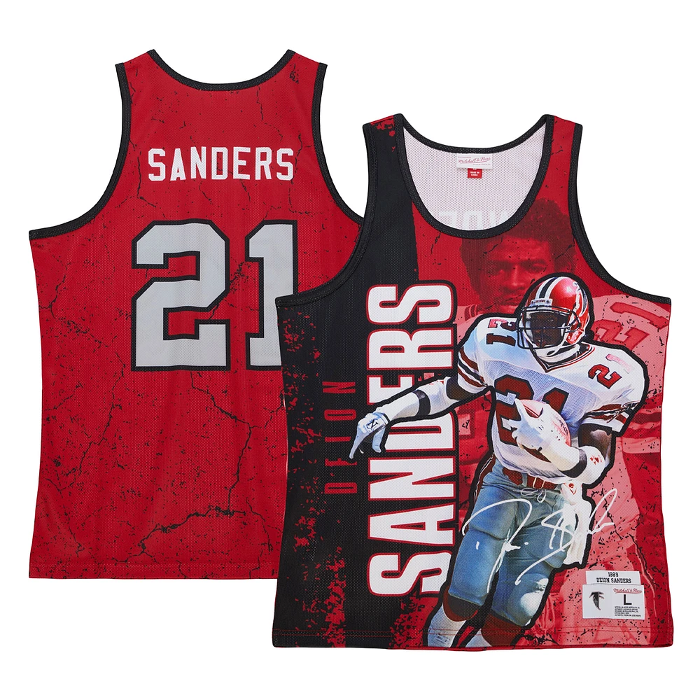 Men's Mitchell & Ness Deion Sanders Red Atlanta Falcons 1989 Player Burst Tank Top