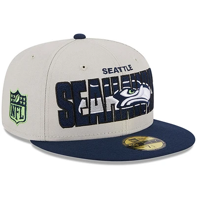 Men's New Era  Cream Seattle Seahawks 2023 NFL Draft On Stage 59FIFTY Fitted Hat