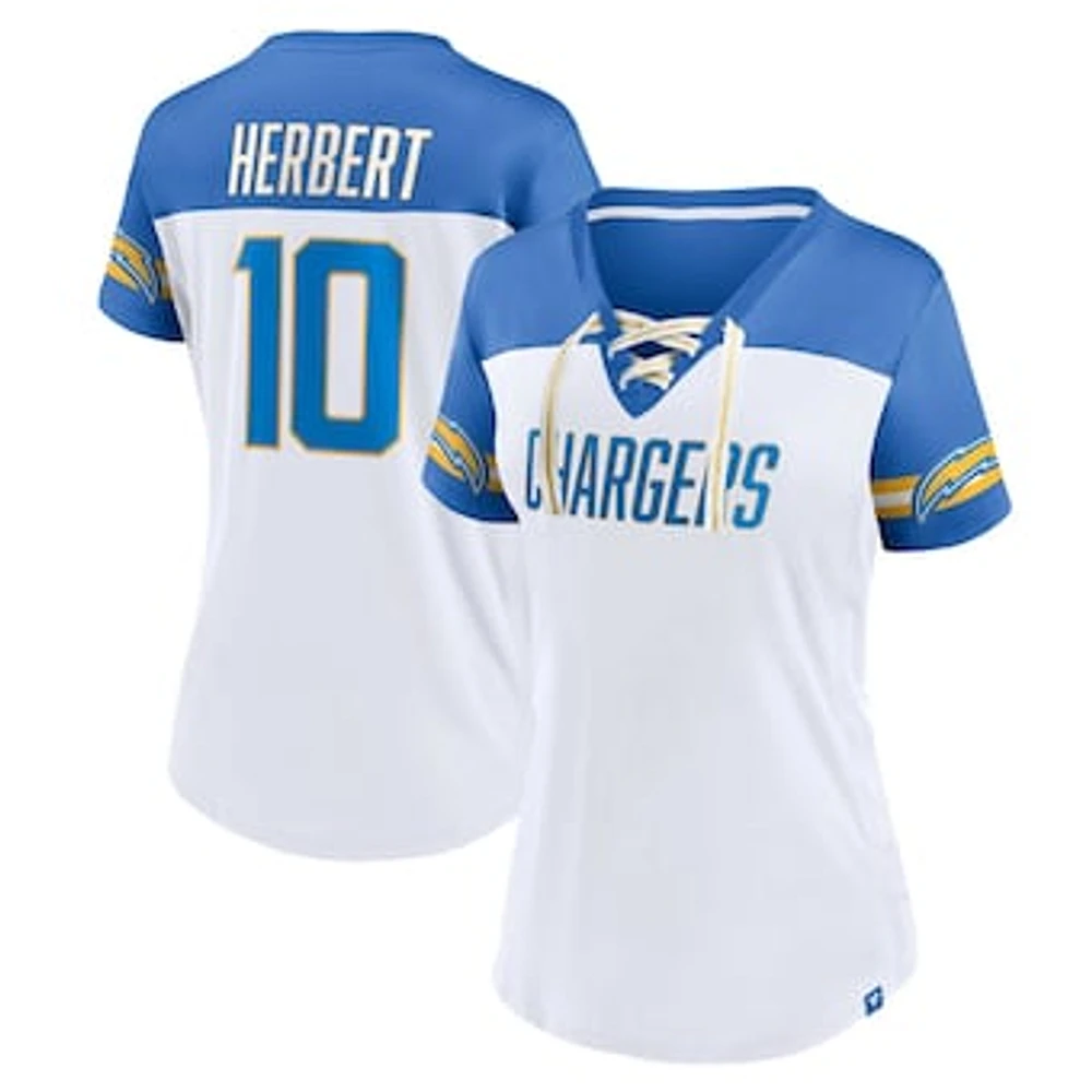 Women's Fanatics Justin Herbert White Los Angeles Chargers Athena Name & Number V-Neck Top