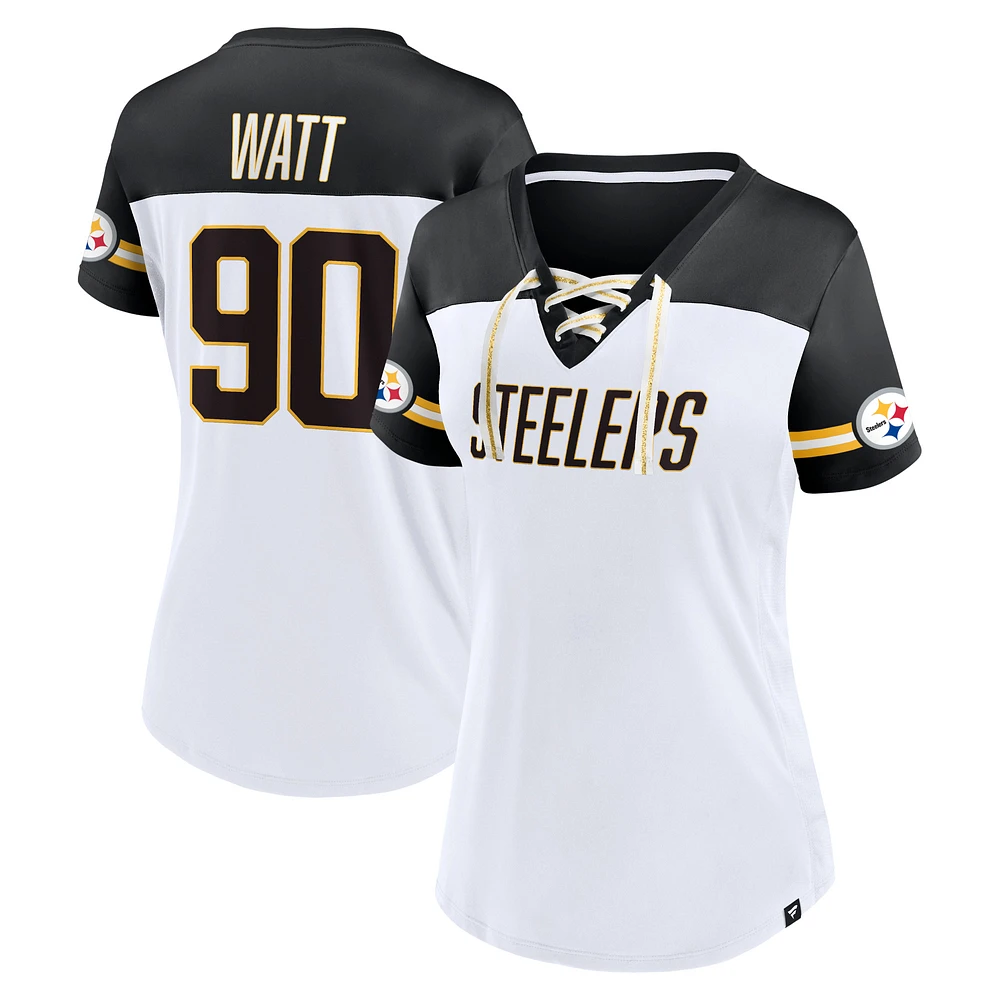 Women's Fanatics T.J. Watt White Pittsburgh Steelers Athena Name & Number V-Neck Top