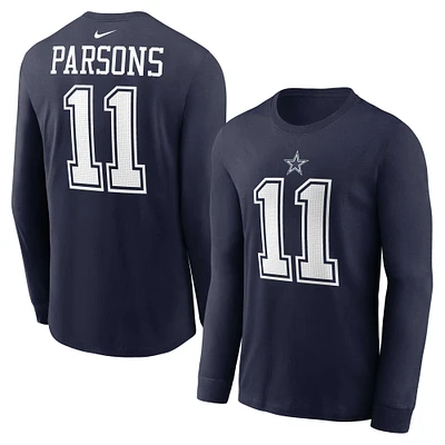 Men's Nike Micah Parsons Navy Dallas Cowboys Player Name & Number Long Sleeve T-Shirt