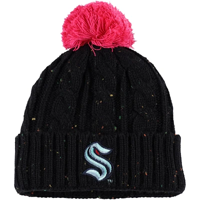 Girls Youth Black Seattle Kraken Nep Yarn Cuffed Knit Hat with Pom