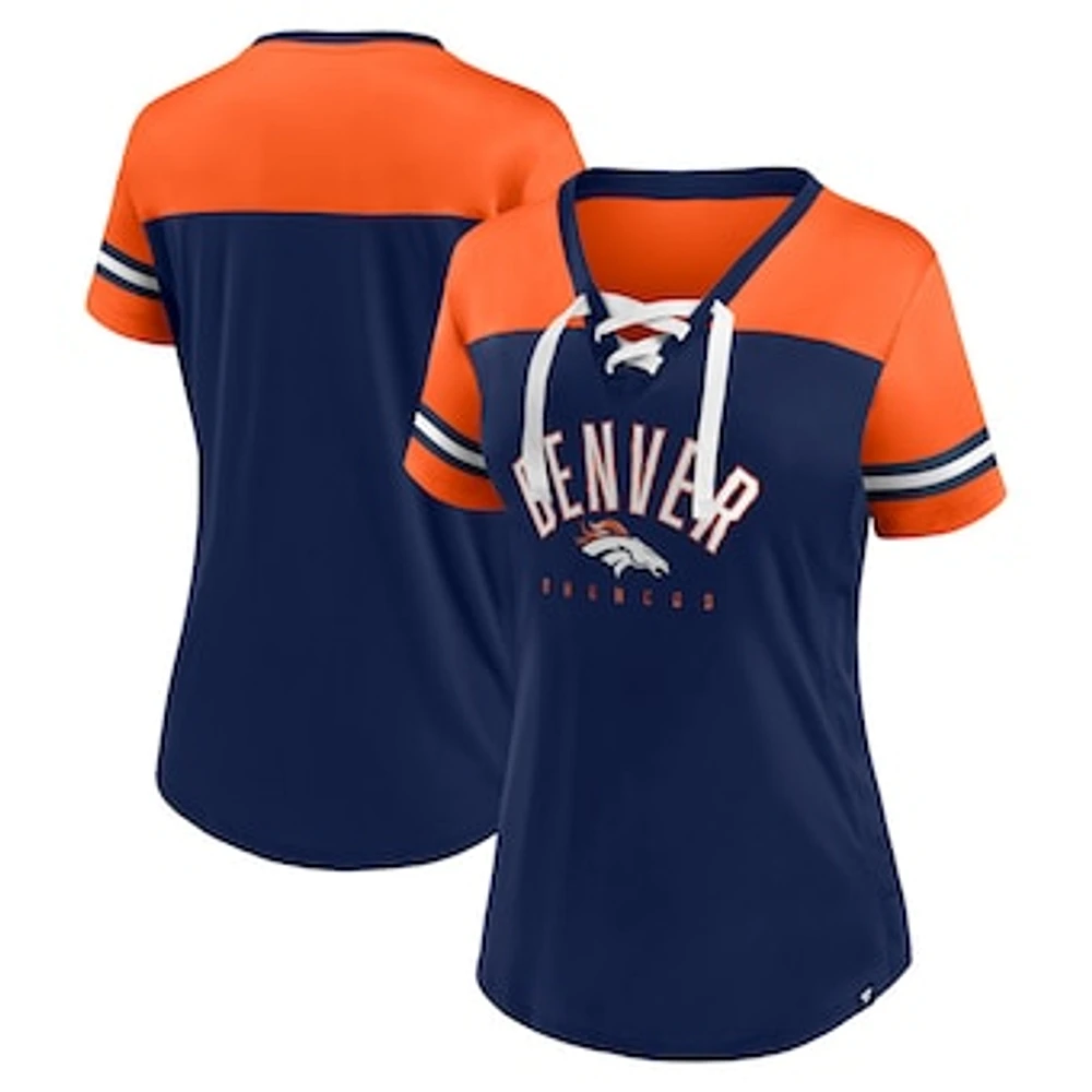 Women's Fanatics Navy/Orange Denver Broncos Blitz & Glam Lace-Up V-Neck Jersey T-Shirt