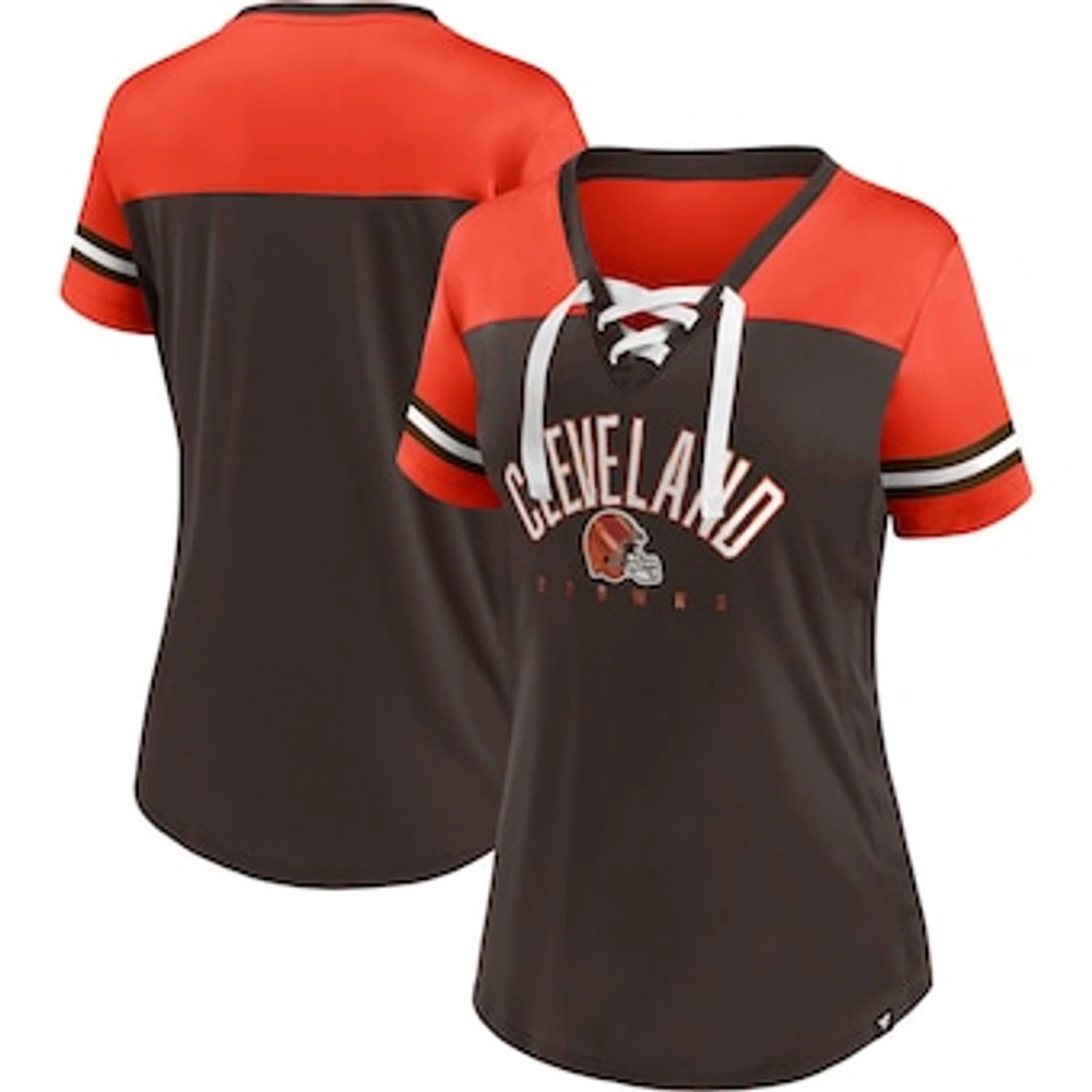 Women's Fanatics Brown/Orange Cleveland Browns Blitz & Glam Lace-Up V-Neck Jersey T-Shirt