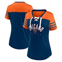 Women's Fanatics Navy/Orange Chicago Bears Blitz & Glam Lace-Up V-Neck Jersey T-Shirt