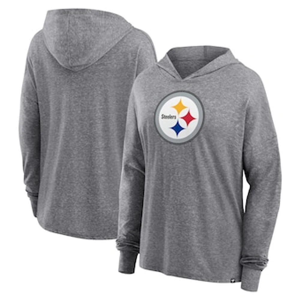 Women's Fanatics Heather Gray Pittsburgh Steelers Cozy Primary Pullover Hoodie