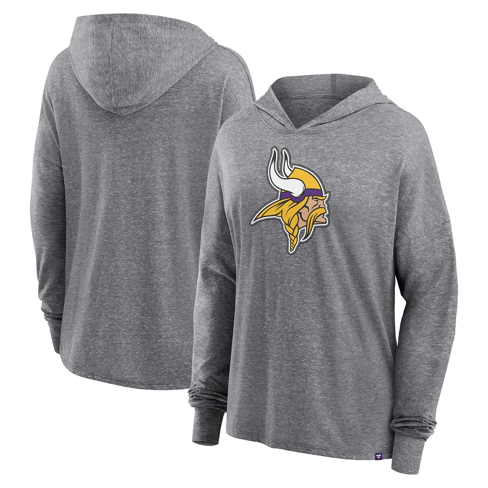 Women's Fanatics Heather Gray Minnesota Vikings Cozy Primary Pullover Hoodie