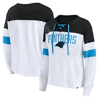 Women's Fanatics White/Black Carolina Panthers Even Match Lightweight Lace-Up Long Sleeve Top