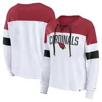 Women's Fanatics White/Cardinal Arizona Cardinals Even Match Lightweight Lace-Up Long Sleeve Top