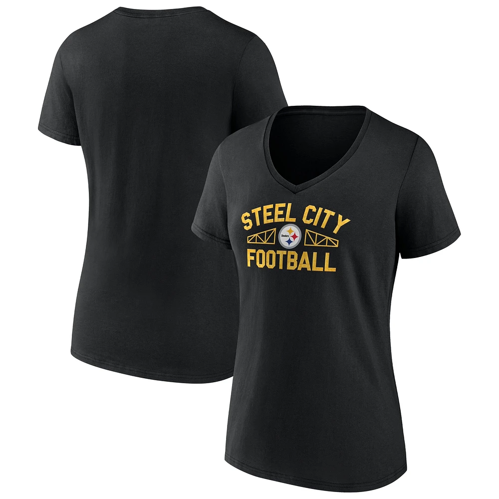 Women's Fanatics Black Pittsburgh Steelers Back Home Again V-Neck T-Shirt