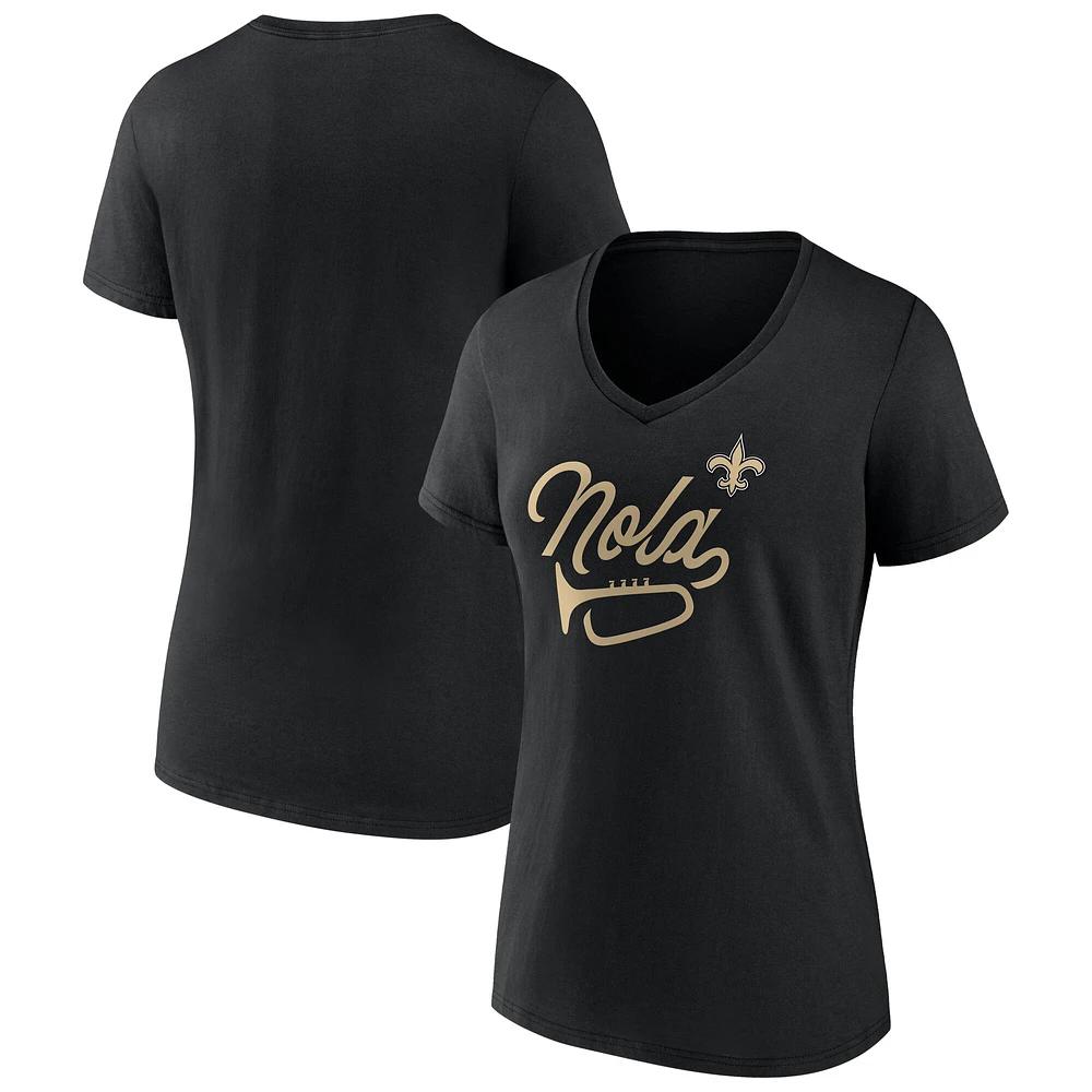 Women's Fanatics Black New Orleans Saints Back Home Again V-Neck T-Shirt