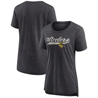 Women's Fanatics Heather Charcoal Pittsburgh Steelers Original Play Tri-Blend T-Shirt