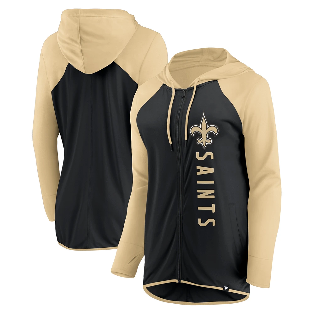 Women's Fanatics Black/Gold New Orleans Saints Forever Fan Full-Zip Hoodie