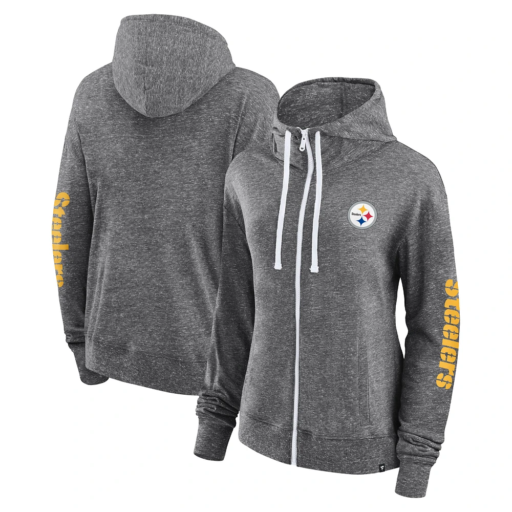 Women's Fanatics Heather Charcoal Pittsburgh Steelers Opening Coin Flip Lightweight Full-Zip Hoodie