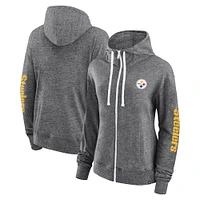 Women's Fanatics Heather Charcoal Pittsburgh Steelers Opening Coin Flip Lightweight Full-Zip Hoodie