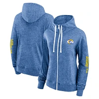 Women's Fanatics Heather Royal Los Angeles Rams Opening Coin Flip Lightweight Full-Zip Hoodie