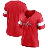 Women's Fanatics Heather Red Washington Capitals Distressed Tri-Blend V-Neck Half-Sleeve T-Shirt