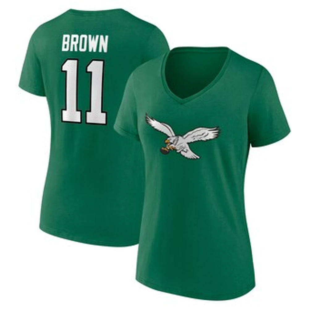 Women's Fanatics A.J. Brown  Kelly Green Philadelphia Eagles Player Icon Name & Number V-Neck T-Shirt