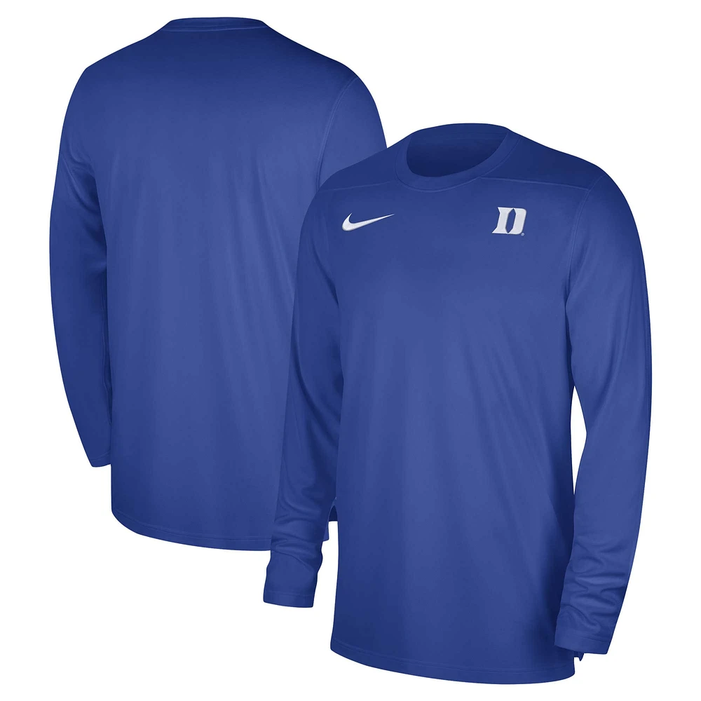 Men's Nike Royal Duke Blue Devils 2023 Sideline Coaches Long Sleeve Performance Top