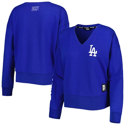 Women's DKNY Sport Royal Los Angeles Dodgers Lily V-Neck Pullover Sweatshirt