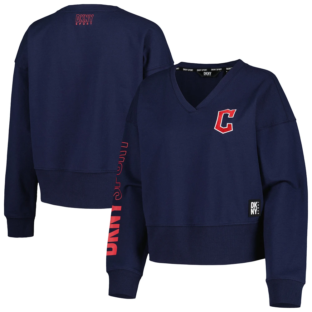 Women's DKNY Sport Navy Cleveland Guardians Lily V-Neck Pullover Sweatshirt