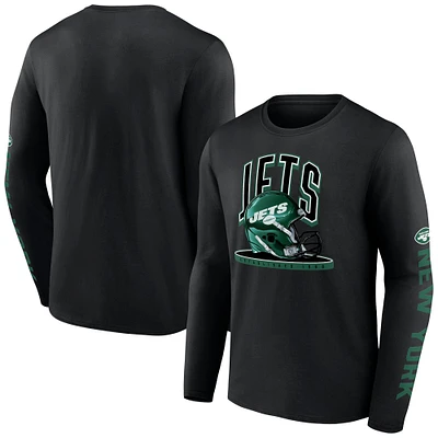 Men's Fanatics  Black New York Jets Helmet Platform Long Sleeve T-Shirt