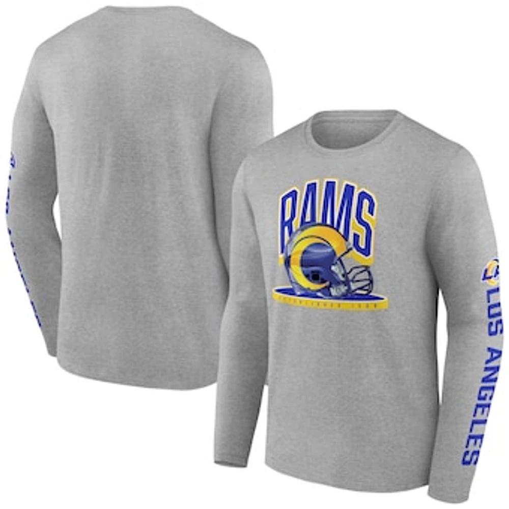 Men's Fanatics Heather Gray Los Angeles Rams Helmet Platform Long Sleeve T-Shirt