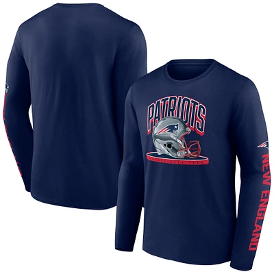 Men's Fanatics  Navy New England Patriots Helmet Platform Long Sleeve T-Shirt