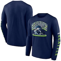 Men's Fanatics College Navy Seattle Seahawks Helmet Platform Long Sleeve T-Shirt