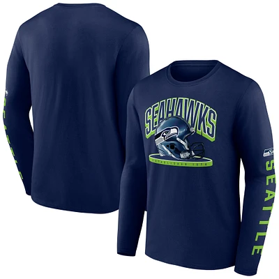 Men's Fanatics College Navy Seattle Seahawks Helmet Platform Long Sleeve T-Shirt