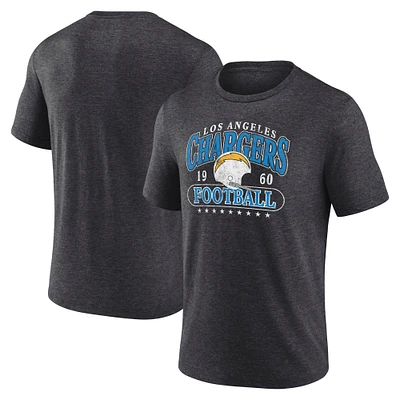 Men's Fanatics Heather Charcoal Los Angeles Chargers Retro Tri-Blend T-Shirt