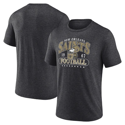 Men's Fanatics Heather Charcoal New Orleans Saints Official Retro Tri-Blend T-Shirt