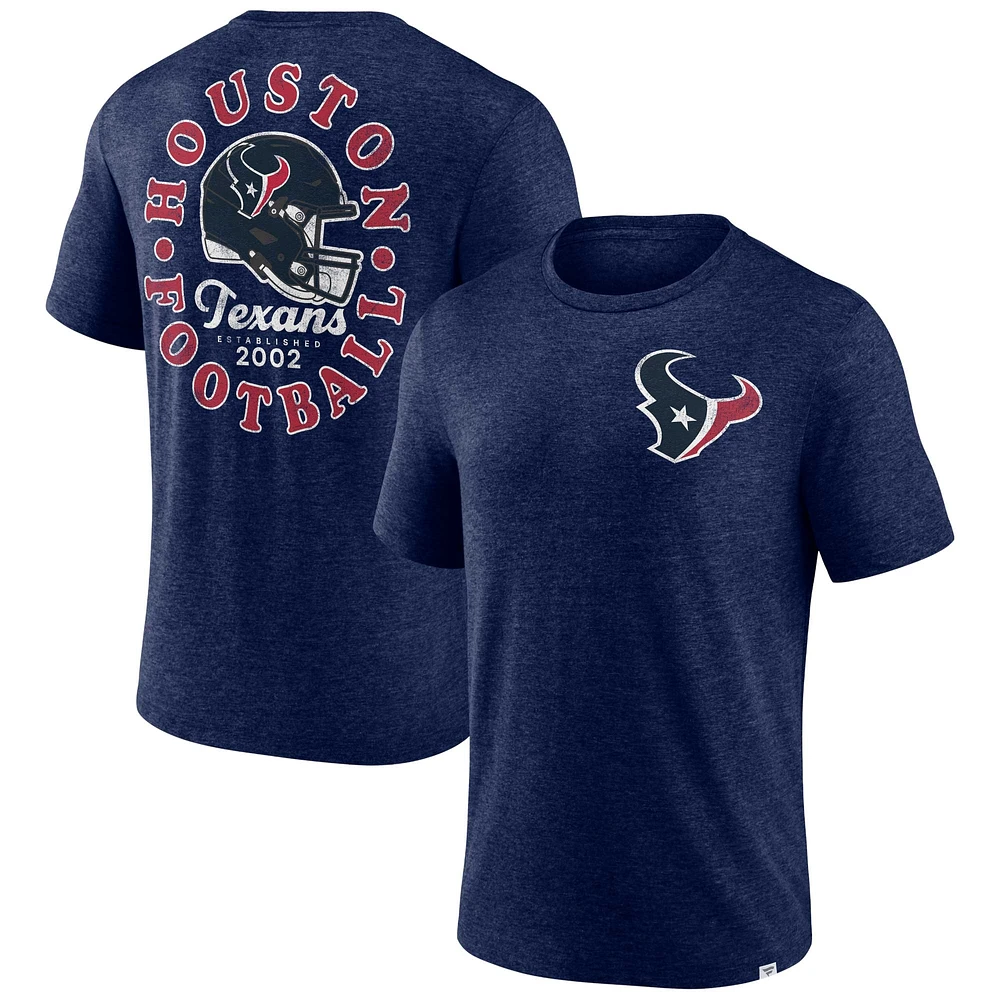 Men's Fanatics Heather Navy Houston Texans Oval Bubble Tri-Blend T-Shirt