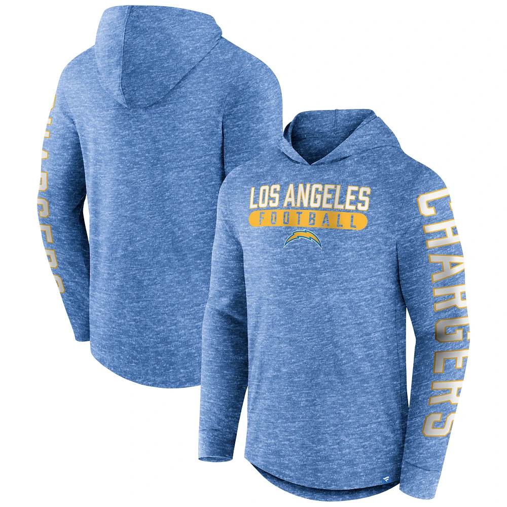 Men's Fanatics Heather Powder Blue Los Angeles Chargers Pill Stack Long Sleeve Hoodie T-Shirt