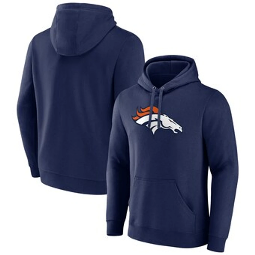 Men's Fanatics Navy Denver Broncos Primary Logo Fleece Pullover Hoodie