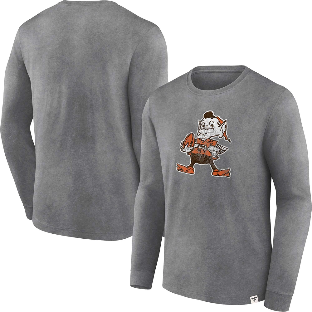 Men's Fanatics  Heather Charcoal Cleveland Browns Washed Primary Long Sleeve T-Shirt