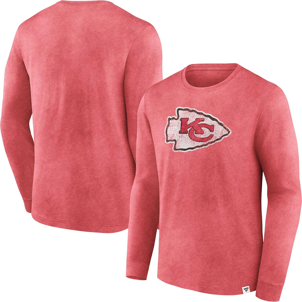 Men's Fanatics  Heather Red Kansas City Chiefs Washed Primary Long Sleeve T-Shirt